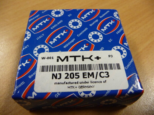 Zylinderrollenlager NJ205E.M/C3 - MTK   - Messingkäfig, Lagerluft C3   ( 25x52x15mm )