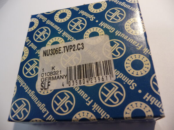 Zylinderrollenlager NU306E-TVP2-C3 - SLF - verstärkte Ausführung, Polyamidkäfig, erhöhte radiale Lagerluft C3 ( 30x72x19mm )